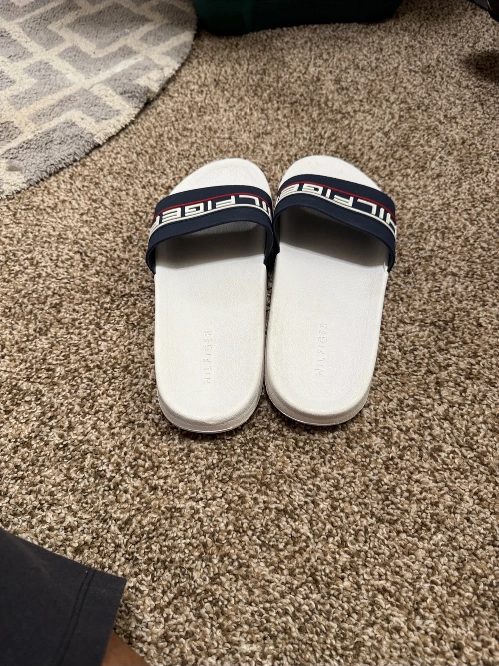 Tommy Hilfiger Navy, White & Red Logo Slide Sandals